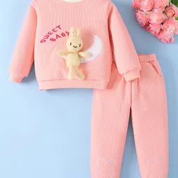 Mark & Mia Full Sleeves Winter Wear T-Shirt & Joggers Set with Animal Applique - Pink-picture-38