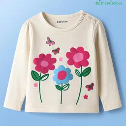 Babyoye 100% Cotton Knit Full Sleeves T-Shirt With Floral Print -White-picture-34