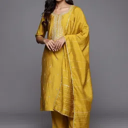 Siya Fashion Women Ethnic Motifs Embroidered Regular Thread Work Kurta with Trousers & With Dupatta-picture-35
