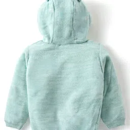 Babyhug Knitted Full Sleeves Front Open Hooded  Sweater with Bear  Design - Mint image 2