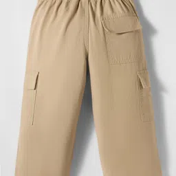 UCB Cotton Woven Full Length Solid Colour Trouser Pant With Cargo Pockets - Peach image 2
