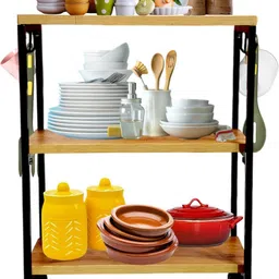meena enterprises Yellow Wooden Kitchen Masala Trolley,spice rack,Masala organizer stand,Jar Stand Iron, Wooden Kitchen Trolley-picture-16