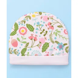Babyhug 100% Cotton Cap Mitten & Booties Floral Print White- Diameter 10.5 cm image 3