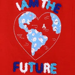 Tales & Stories Cotton Half Sleeves I Am The Future Text Embroidered Tee - Red image 4