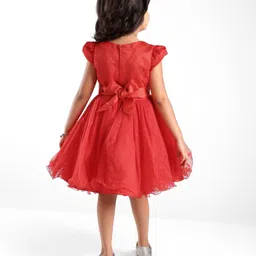 Mark & Mia Cap Sleeves Knee Length Partywear Frock with Floral Applique  -Red image 3