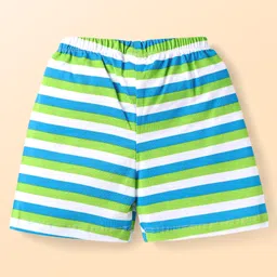 Babyhug Single Jersey Knit Shorts with Stripes Star & Text Print Pack of 3 - Limegreen & Light Blue image 3