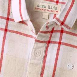 JASH KIDS Cotton Woven Half Sleeves Shirt With Checks Print - Red image 3