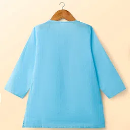 Babyhug Cambric Full Sleeves Solid Color Kurta Dhoti Set - Aqua Blue image 3