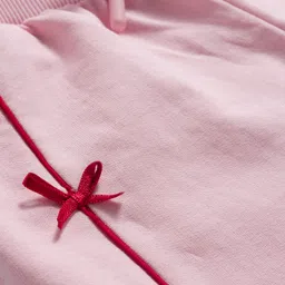 arias by lara dutta Arias Cotton 100% Knit Full Length Jogger With Bow and Piping Detailing - Pink image 3