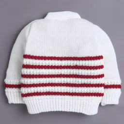 BUMZEE Knit Full Sleeves Striped Cardigan With Caps & Socks - White & Maroon image 4
