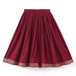 Babyhug Three Fourth Sleeveless Foil Printed Kurta Lehenga Set With Dupatta - Maroon image 4