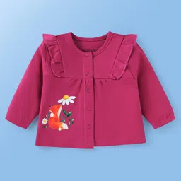 Babyoye 100% Cotton Knit Solid Dyed Full Sleeves Jhablas with Frill DetailingFox & Floral Print Pack of 2 - White &Pink image 4