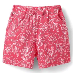 Babyhug SIngle Jersey Knit Sleeveless Top & Shorts with Floral Print - Red image 4