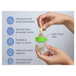 Kritiu Baby Soft Silicone Fruit Shape Standing Teething Toy With Fruit Vegetable Food Feeder Nibbler Teether BPA Free-Pack of 2 (Green, Blue) image 4