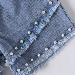 Mark & Mia Washed Cut & Sew Denim Shorts with Pearl Embellishment - Light Blue image 5