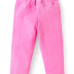 babyhug Babyhug Half Sleeves Knitted Crinkle Crepe Top & Corduroy Pant Set With Floral Print & Peter Pan Collar - Navy Blue & Pink image 4