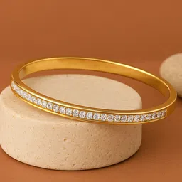 Bohey by KARATCART Gold Plated American Diamond Studded Elegant Bangle-Style Bracelet image 2