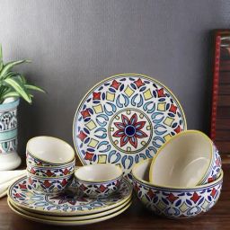 VarEesha Rangriti Yellow & Red 10 Piece Dinner Set-picture-4