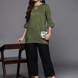 Libas Green Woven Pattern A Line Short Kurti image 5