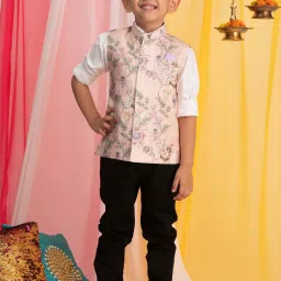 VASTRAMAY Boys Pink Floral Nehru Jacket image 5