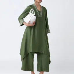 Zuba by Westside Olive Embroidered A-Line Kurta image 3