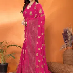 KALINI Pink Poly Georgette Woven Design Sarees image 2