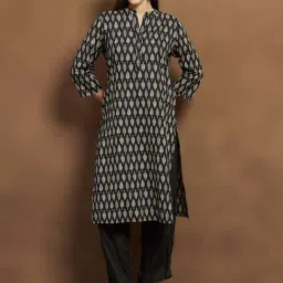 Melange By Lifestyle Beige & Black Cotton Regular Fit Printed Kurta-picture-21