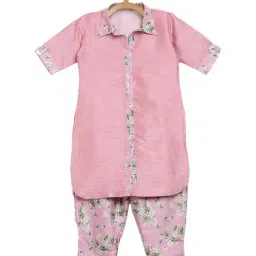 Ahalyaa Kids Pink Floral Print Kurta & Pants-image-5