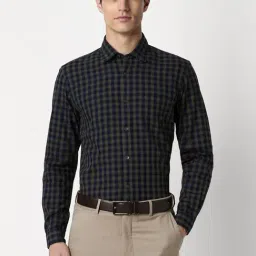 Peter England Grey Cotton Slim Fit Checks Shirt-picture-27