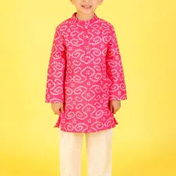 Lil Drama Kids Pink with White Printed Full Sleeves Kurta with Pyjamas-picture-23
