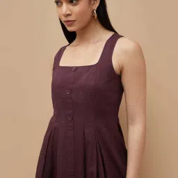 Code By Lifestyle Dark Wine Cotton Regular Fit Dress image 5