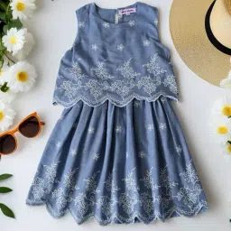 Bella Moda Girls Pink Cotton Embroidered Dress-image-85