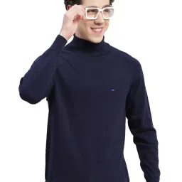 Monte Carlo Navy Blue Pure Wool Regular Fit Solid Pullover image 5