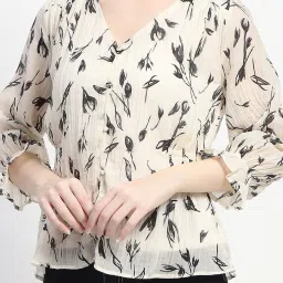MADAME Beige & Black Printed Top image 5