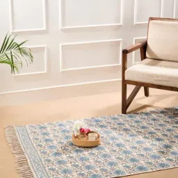 Fabindia Baarun Blue Cotton Printed Dhurrie-image-2