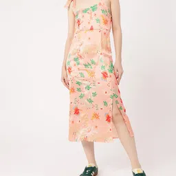 DressBerry Enduring Chic Satin Finish Printed Side Slit A-Line Midi Dress-picture-16