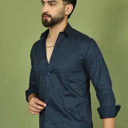 Indian Needle Navy Regular Fit Printed Casual Shirt image 3