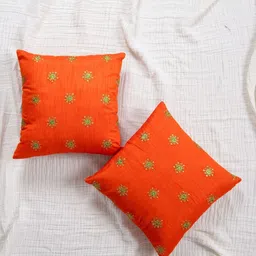 fingercraft Orange Floral Printed 2 Pieces Square Cushion Covers 16 inches X 16 inches-picture-19