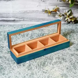 Unravel India Blue & Brown Wood Utility Storage Box - Set of 1 image 3