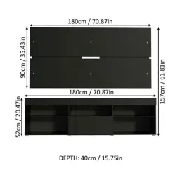 Madesa Black Engineered Wood Miami TV Unit image 5