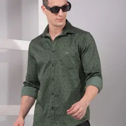Crimsoune Club Green Cotton Slim Fit Printed Casual Shirt-picture-29
