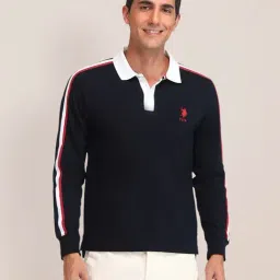 U.S. Polo Assn. Navy Cotton Slim Fit Striped Polo T-Shirt-image-58