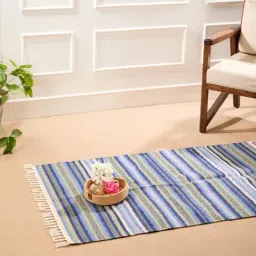 Fabindia Haseena Blue Cotton Woven Dhurrie-picture-16