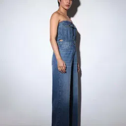 Only Medium Blue Denim Cotton Regular Fit Jumpsuit image 3