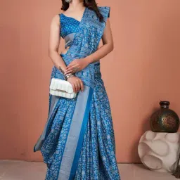 Saree Mall Blue Silk Printed Saree With Unstitched Blouse-picture-24