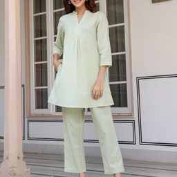 Janasya Women's Mint Cotton Solid A-Line Co-Ords-picture-25