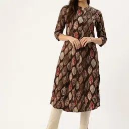 Amukti Brown Rayon Printed Three-Quarter Sleeves Kurta-picture-36