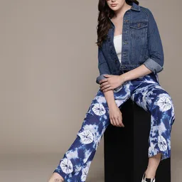 Roadster Women Tie & Dye Printed Straight Fit High-Rise Trousers-image-86