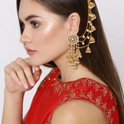 YouBella Off-White Gold-Plated Beaded Jhumkas with Ear Chains-picture-45