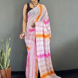 KALINI Embellished Poly Georgette Ready to Wear Ikat Saree image 4
